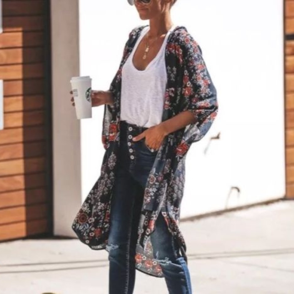 SOLD OUT!! Navy Long Kimono Duster Jacket - Picture 4 of 8